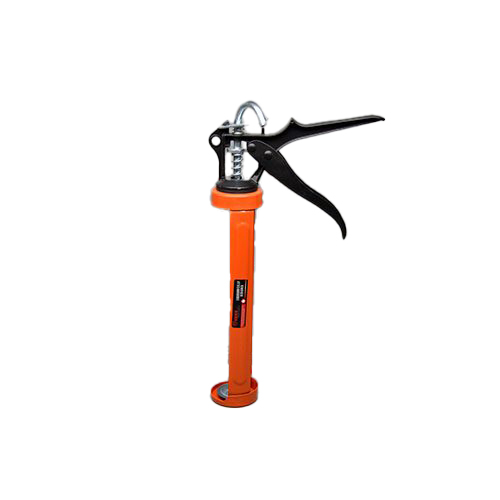 Orange Silicone Gun with a black handle on a transparent background