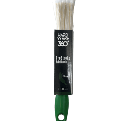 Paint brush with green handle and white bristles