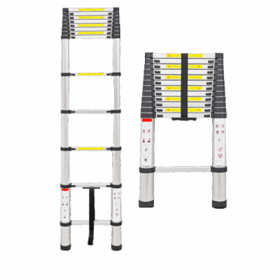 A set of telescopic ladders, 1 compacted and 1 opened to reveal its range