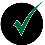 black circle with a green tick on it